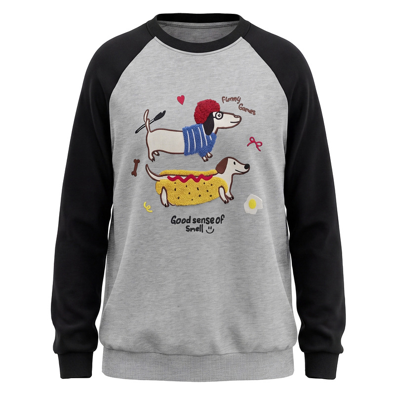 Cartoon sausage dog plush hoodie for women — image 3