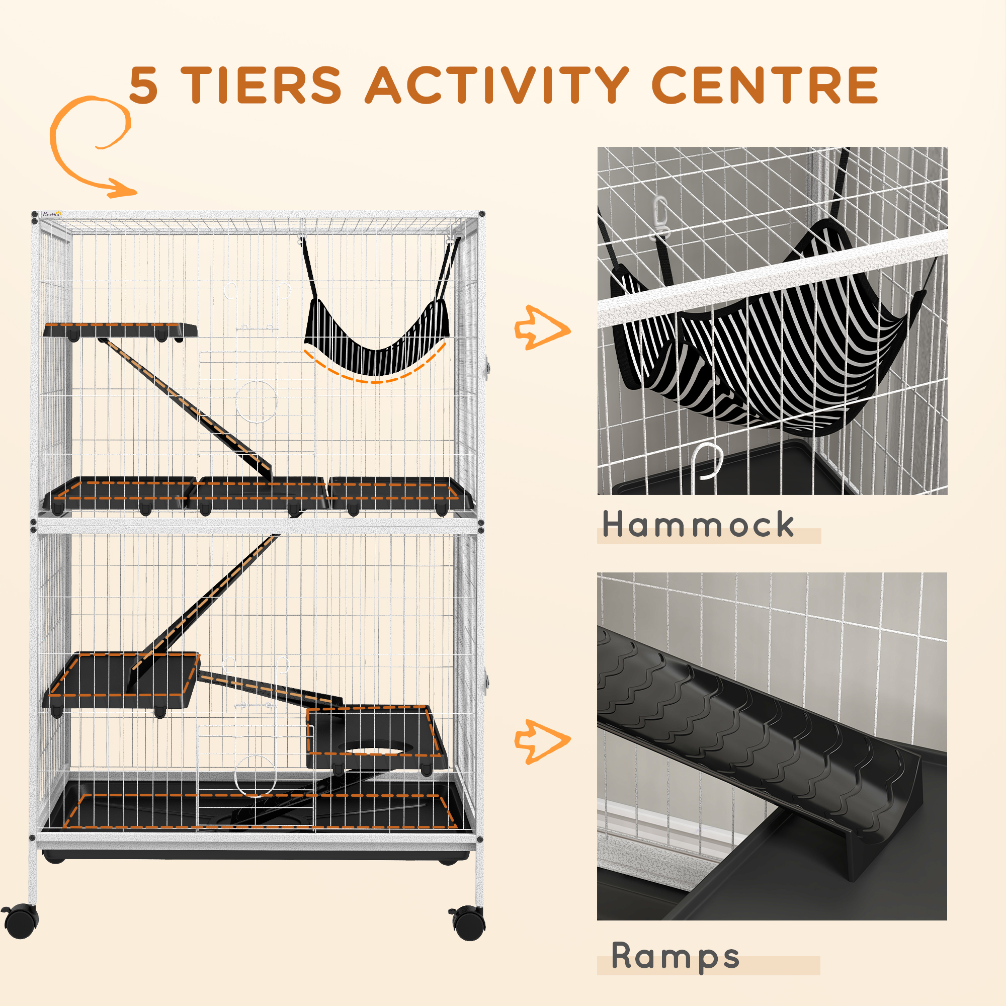 50" H Rolling Small Animal Cage with Hammock, Ferret Cage, Chinchilla Cage, Pet Habitat, wIth 4 Doors, Removable Tray — image 3