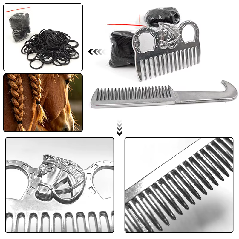 Horse Mane & Tail Grooming Kit with Rubber Band, Tangle-Free Detangling Brush for Horses, Gentle Hair Care — image 3