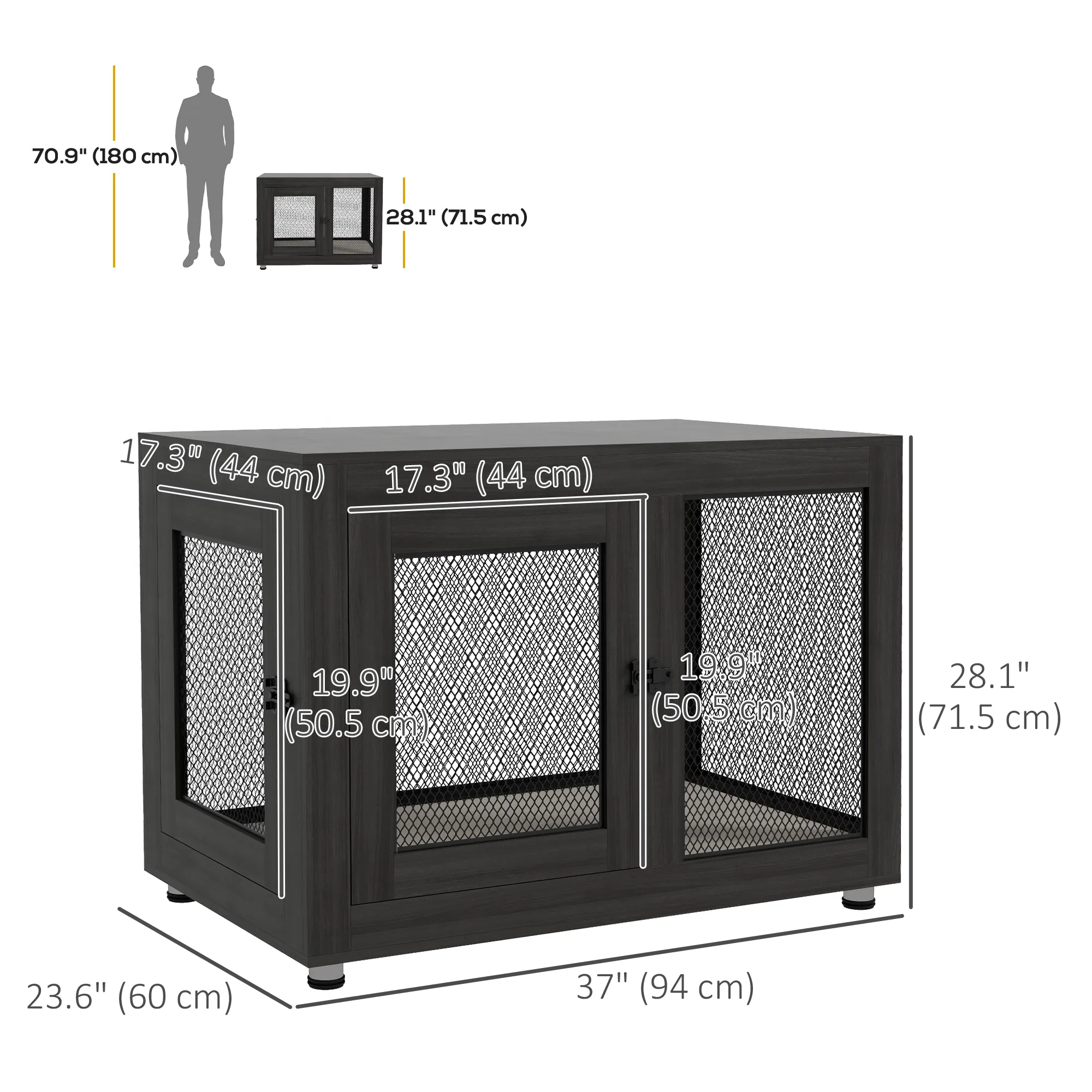 Pet Crate End Table with Water-resistant Cushion or Large Medium Dogs, Black — image 4