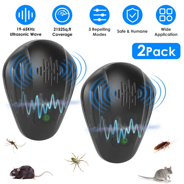 Paquete de 2 Dispositivos de Control de Plagas Para Mosquitos, Cucarachas y Ratas, Repelente Ultrasónico de Insectos Enchufable Para Interior, Dormitorio, Garaje, Almacén y Oficina — imagen 1