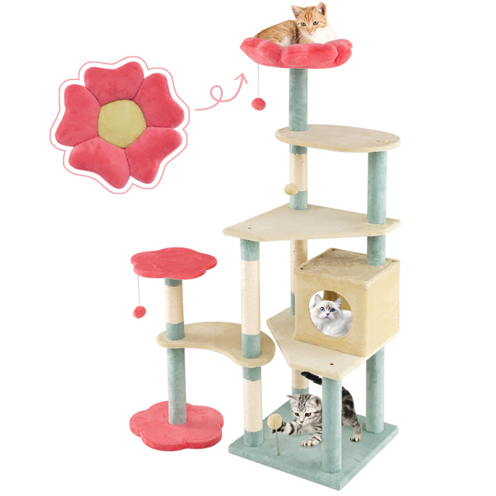 Torre de Gatos Multinivel con Estilo Floral y Perchas Acabadas con Flores — imagen 2