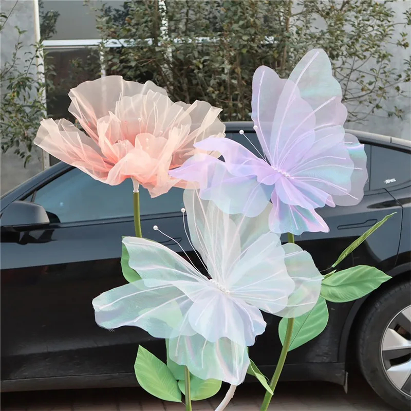 Silk Yarn Artificial Butterfly Mariage Decor Wedding Party Outdoor Holiday Decoration Display Giant Gauze Fake Butterfly — image 8
