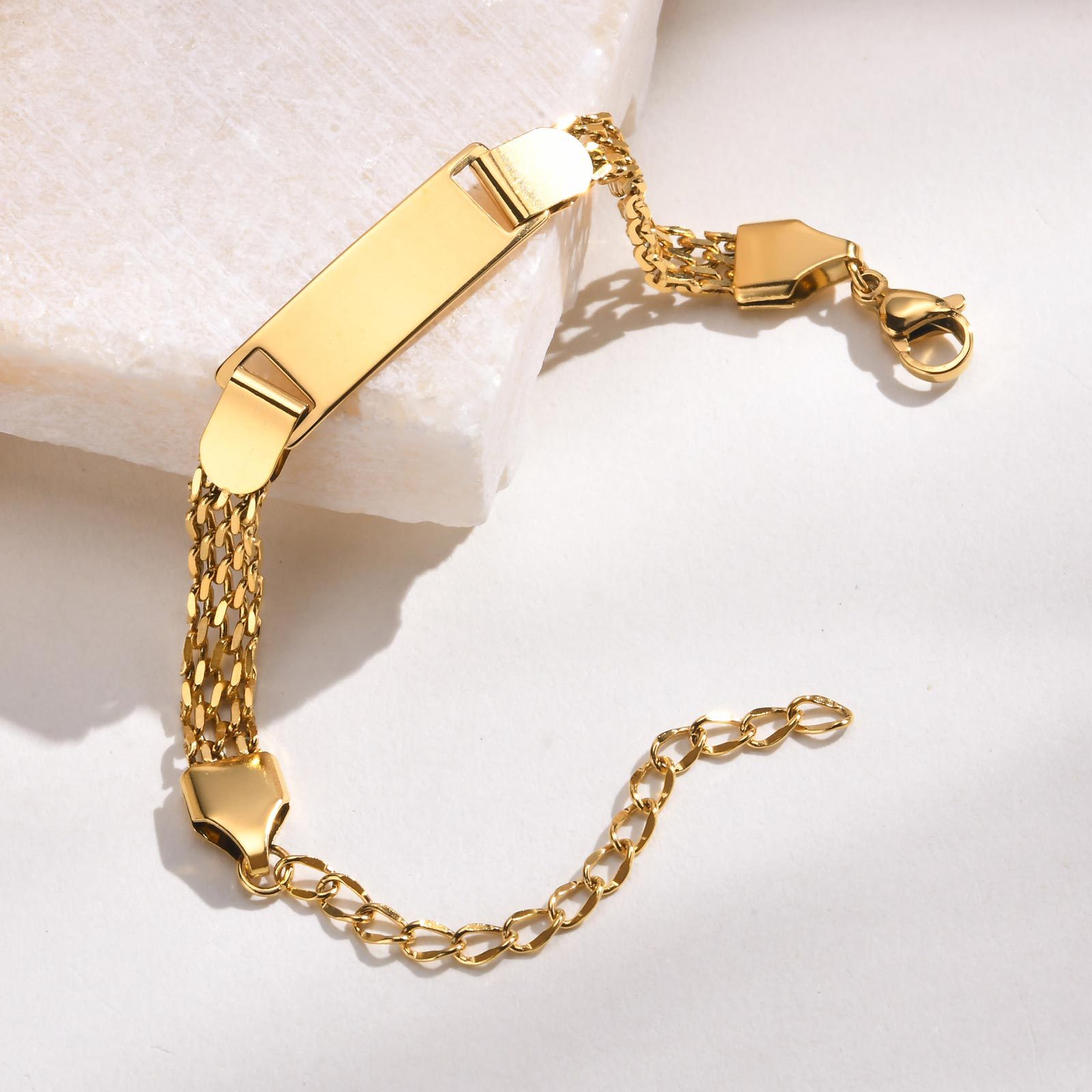 Stainless Steel Titanium Snake Chain Women's Bent Plate Bracelet, Children's Engravable DIY Bracelet with Custom Notes 01-24 — image 1