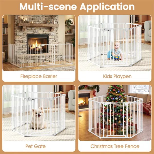 6-Panel Expandable Safety Gate (34.5"-154"), 270° Rotatable Baby/Pet Barrier For Fireplace Stairway Doorway-White — imagen 3