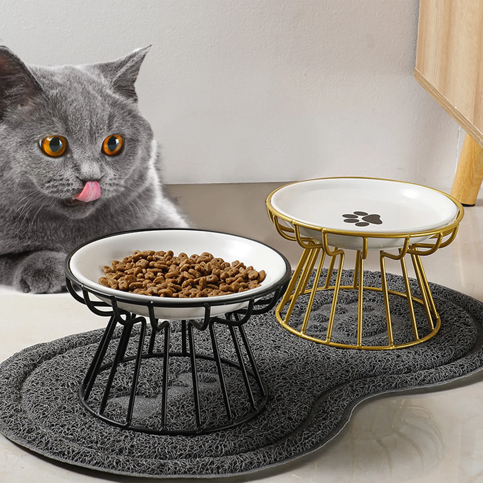 Pet Ceramic Bowl Nordic High Footed Ceramic Cat Food Bowl Snack Can Plate Anti Overturning Kitten Puppy Food Water Feeding Bowl — image 1