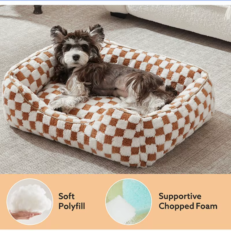 Checkered Pet Bed A Square-Shaped Pet Bed Soft and Comfortable Providing A Deep Sleep Area for Dogs and Cats Winter Warm Pet Pad — image 3
