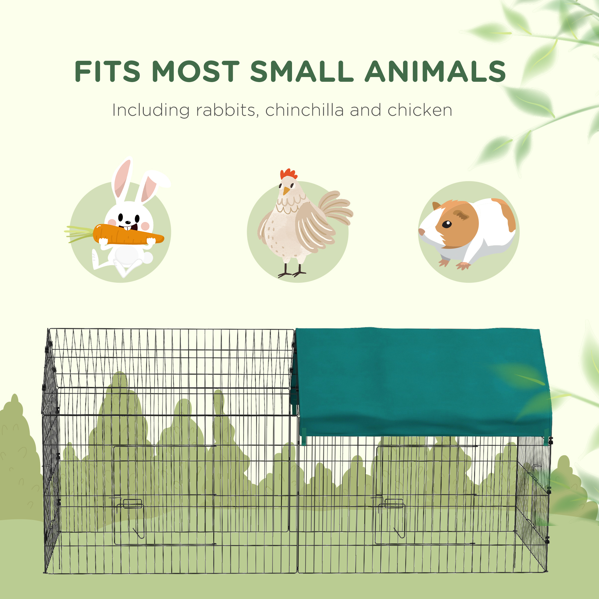 87" Small Animal Playpen with Roof for Rabbits, Chicken, Chinchillas for Indoor/Outdoor Use, Green — image 5