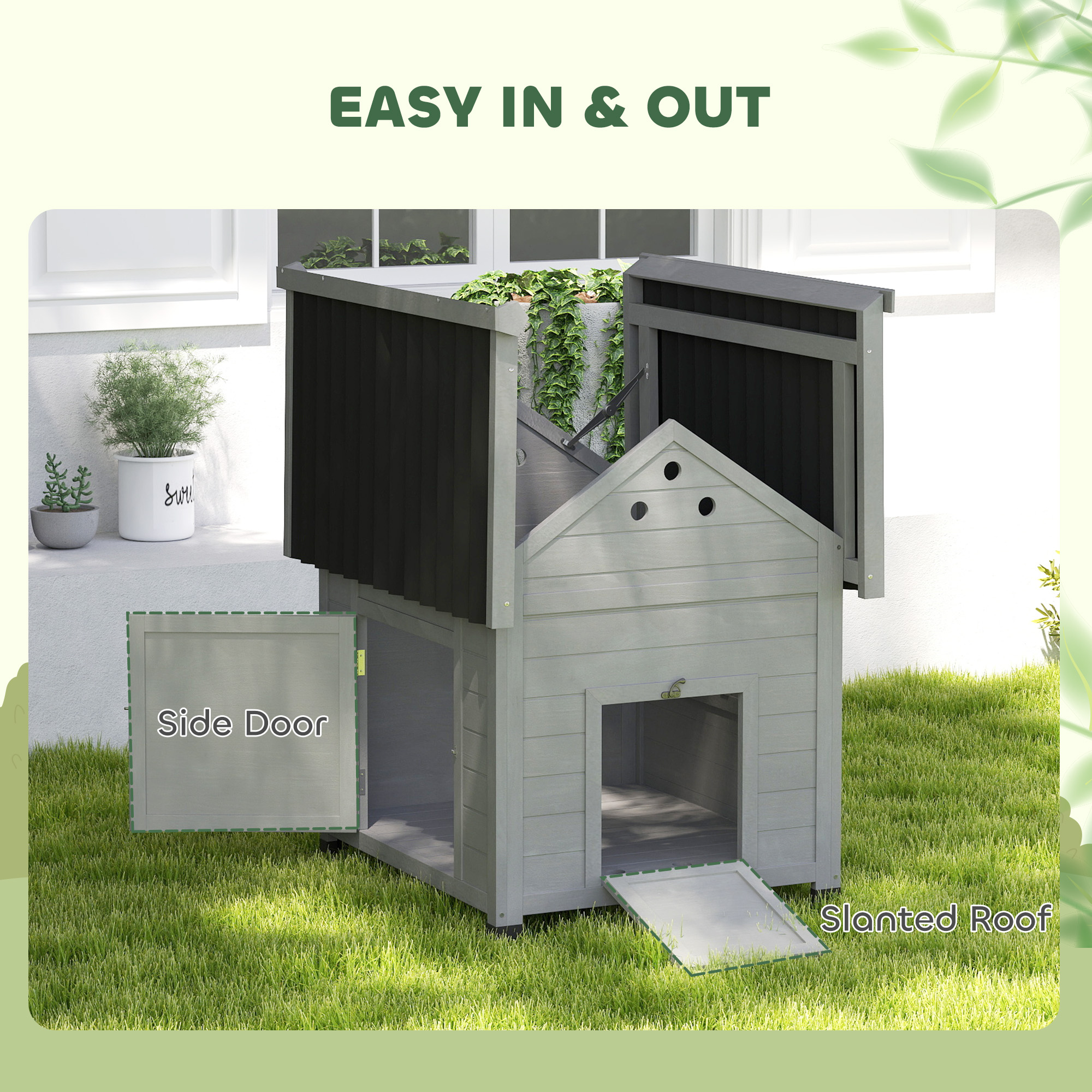 Duck Coop, Wooden Duck House with Openable Roof & Double Doors, Light Gray — imagen 6