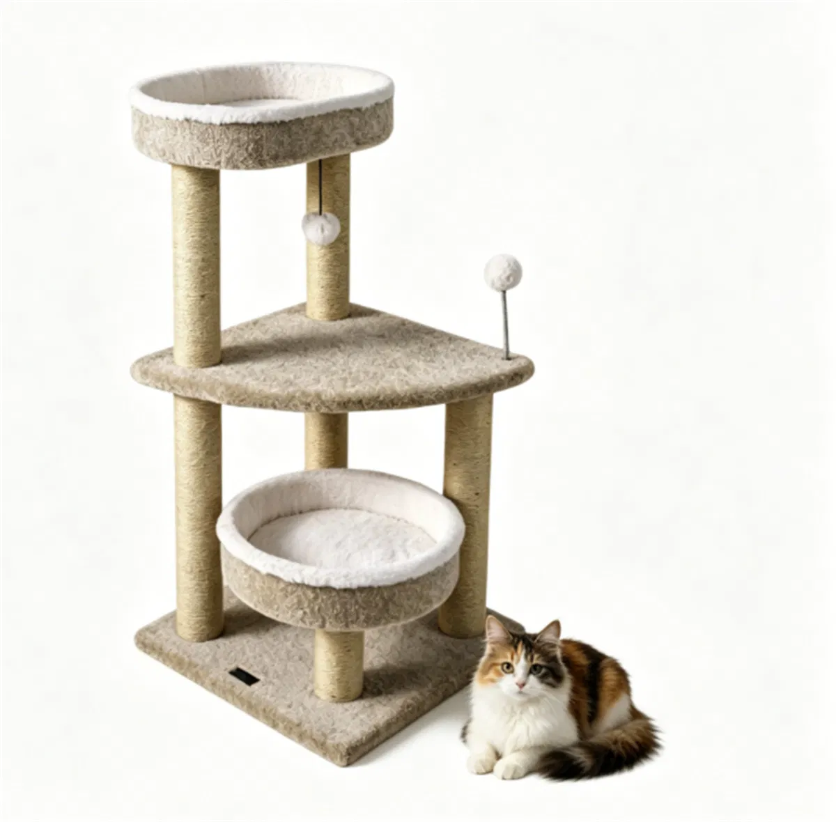 36" Compact SpaceSaving Cat Activity Center, HeavyDuty Stable Cat Climbing Furniture with Plush Rest Areas & Pompom Toy for Kittens & Adult Cats — image 8