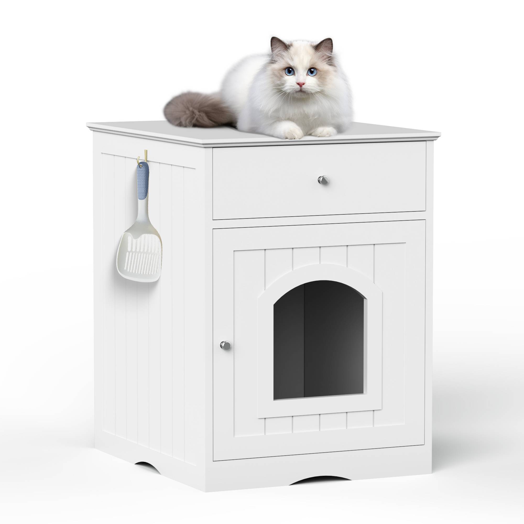 Wooden Pet House Cat Litter Box Enclosure With Drawer Side Table Cat Home Nightstand — image 5