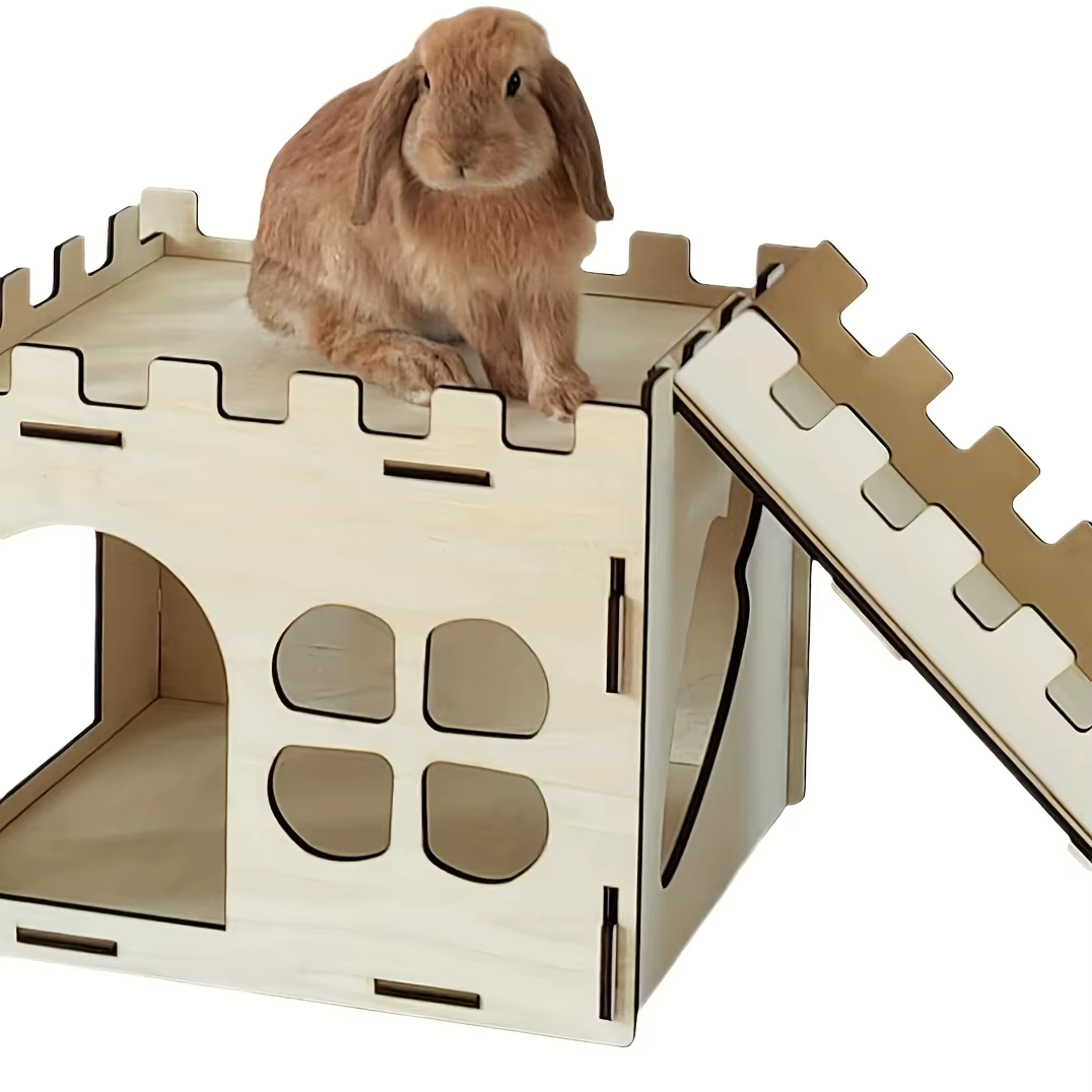 Detachable Rabbit Castle Hiding Place Wood Evading House Toy Decoration for Guinea Pig Rabbit Totoro Hedgehog — image 4