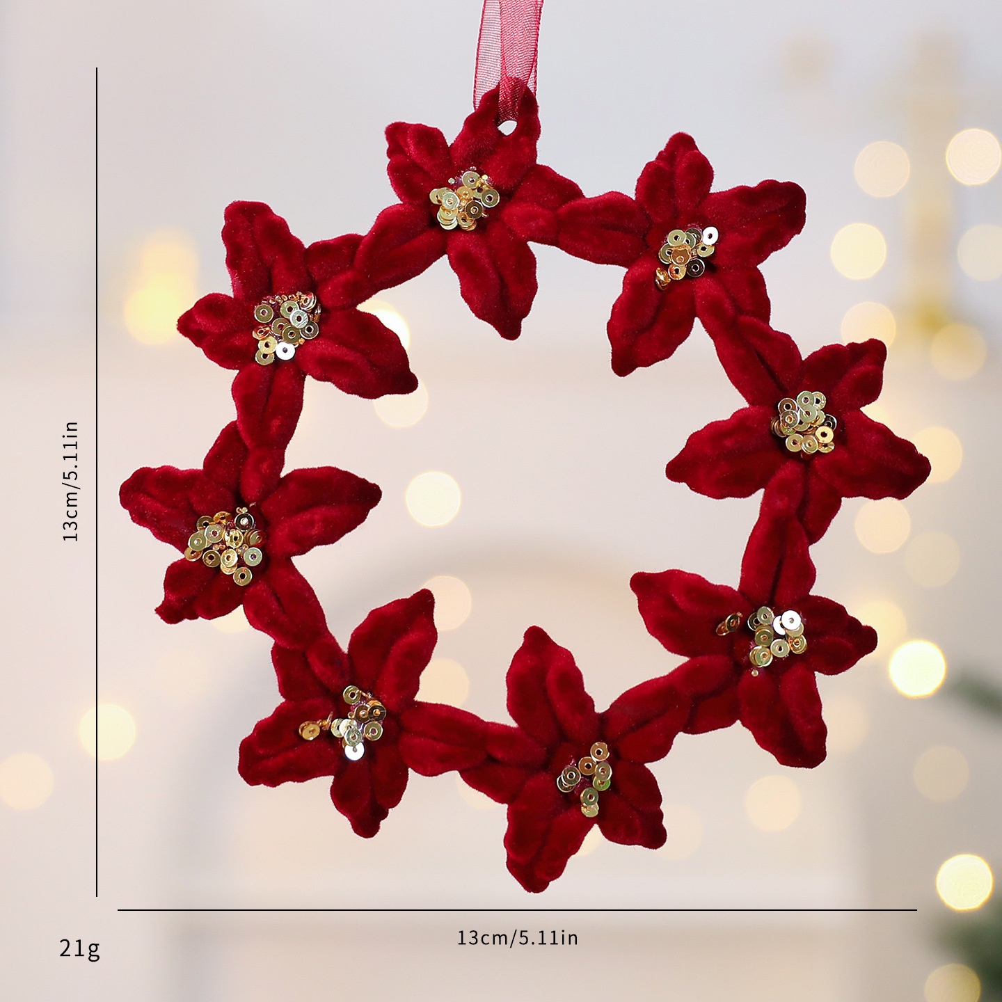 Christmas Decoration Velvet Red Wreath Bow Deer Ornament Tree Hanging Decor — imagen 10