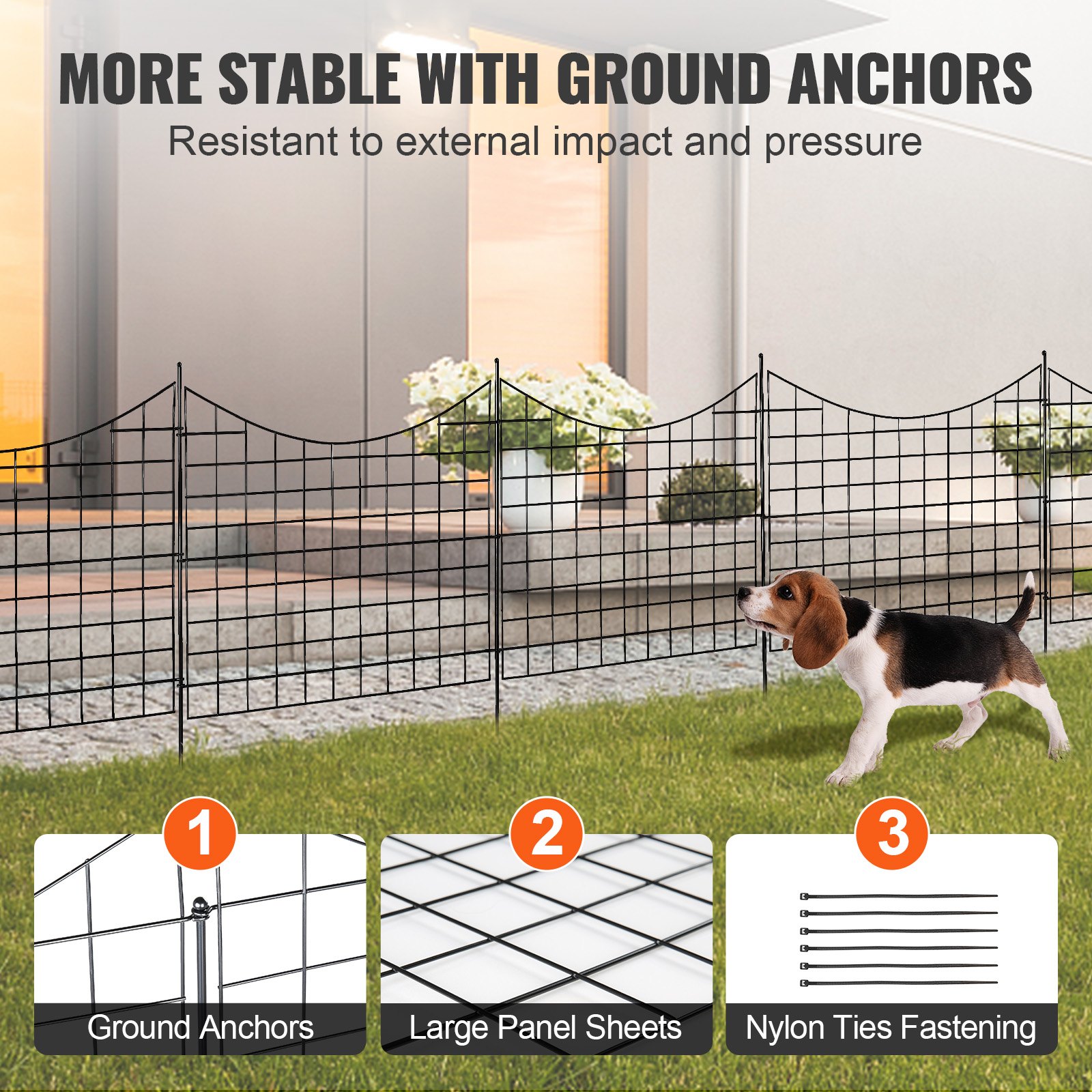 Valla de Jardín, 36.6" x 29.5" Barrera para Animales con Espinas Subterráneas, Decorativa y Resistente al Perro, 2.5 pulgadas de separación entre espigones, 5 unidades — imagen 6