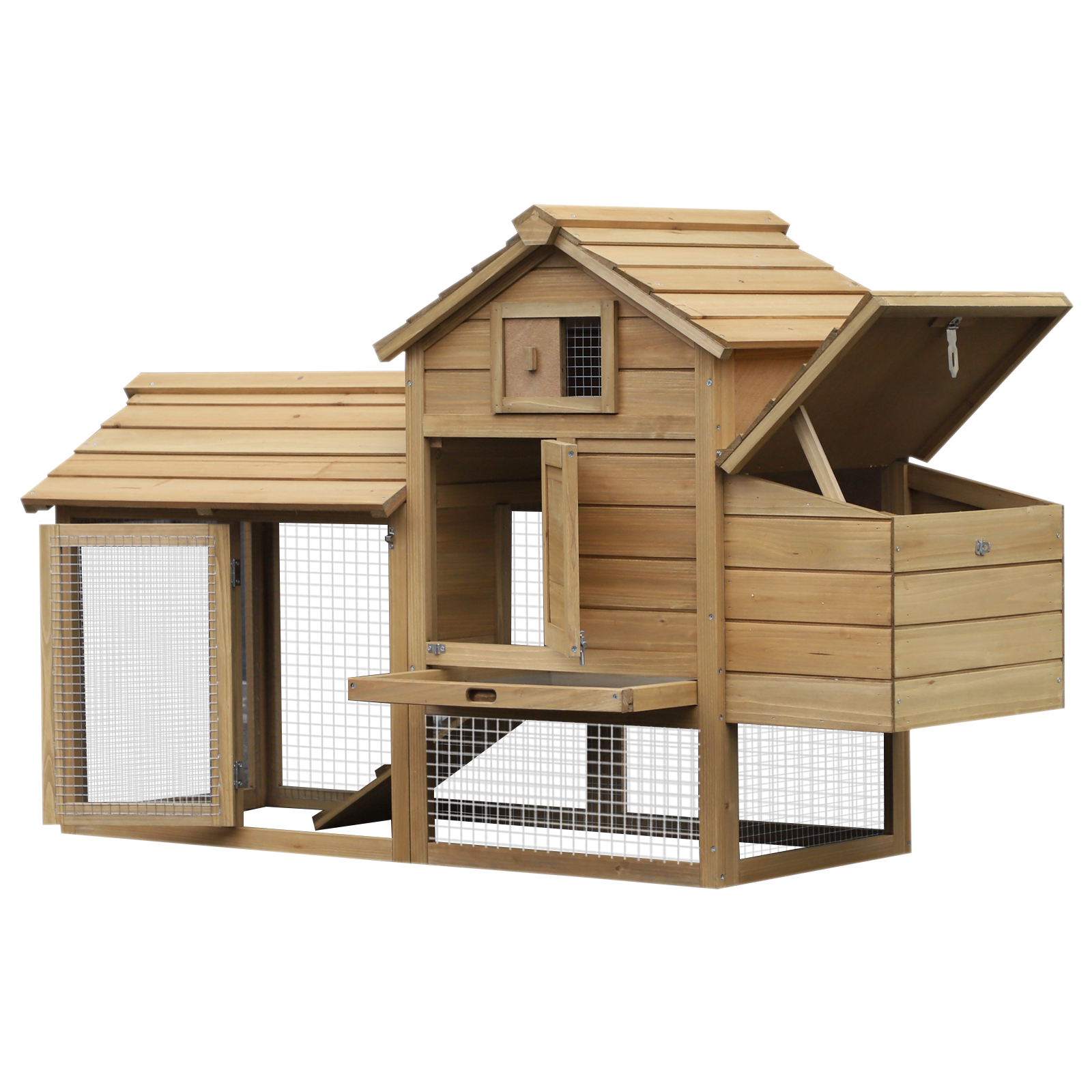 PawHut 59 Small Wooden Chicken Coop Hen House Poultry Cage For Outdoor Backyard With 2 Doors, Nesting Box And Removable Tray, Natural Wood — imagen 1