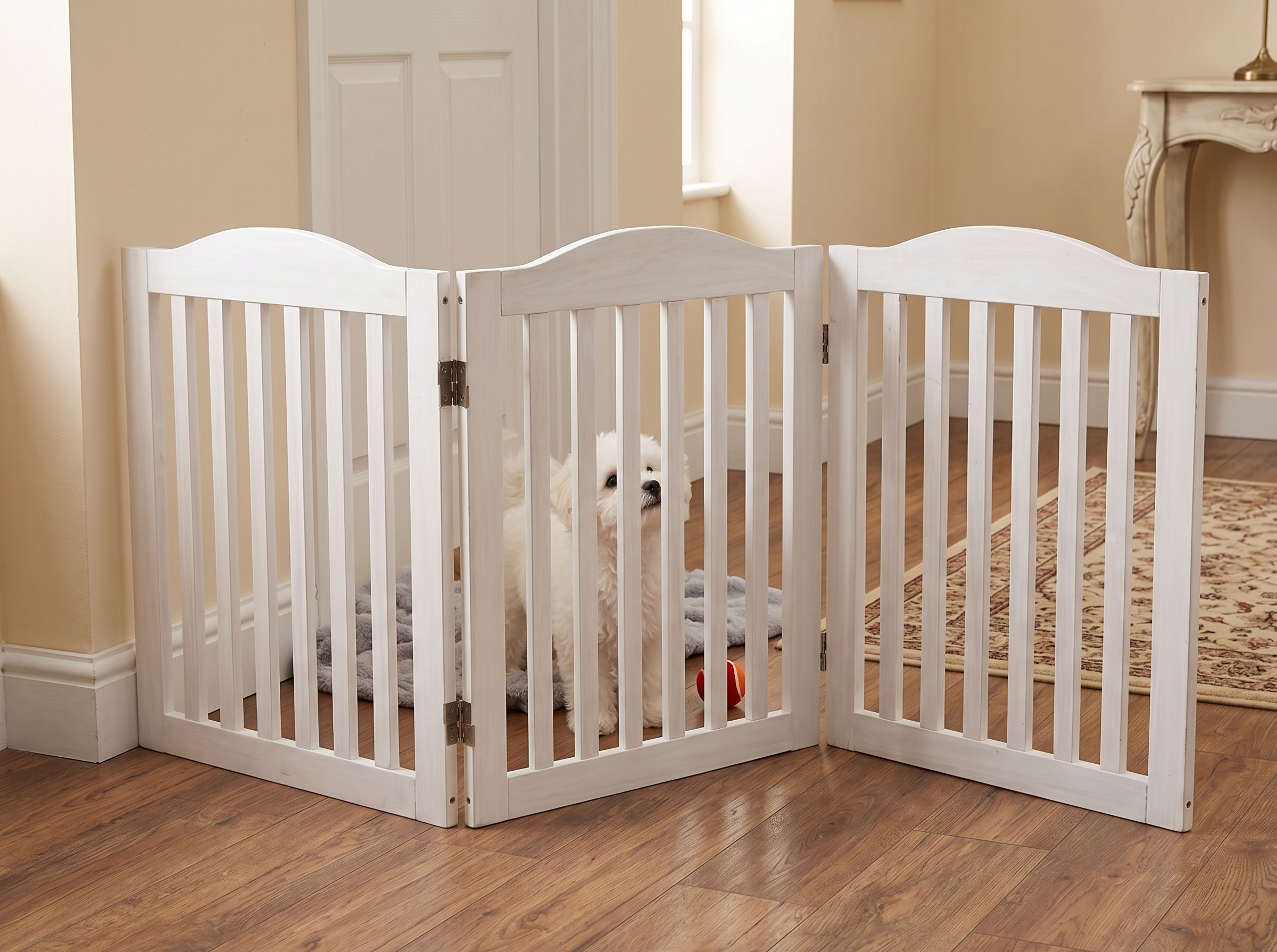 Puerta de Madera Plegable para Mascotas, 3 Paneles, 24 pulgadas, Barra de Acceso para Perros en Casa — imagen 8