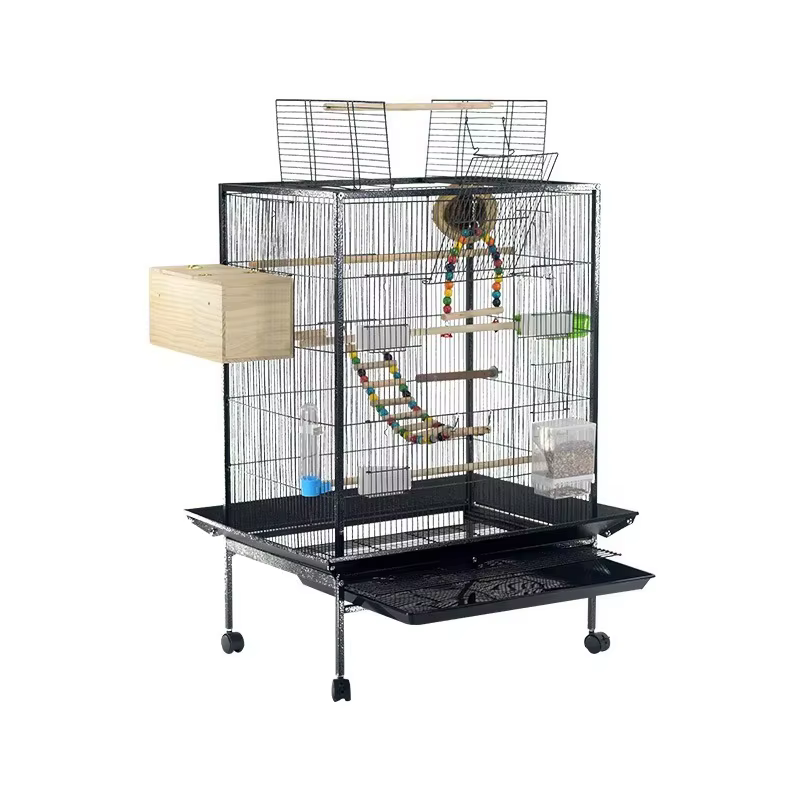 Large Bird Cages Luxury Villa Art Birdcage Big Space Black Stainless Steel Metal Iron Pet Parrot Cage Low Price — image 1