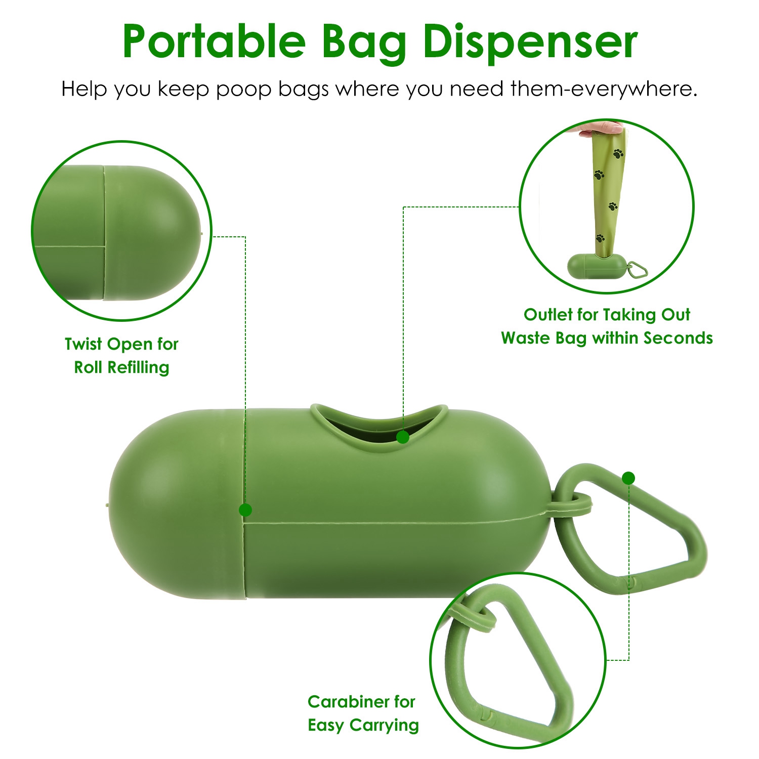 1 Juego de Kit Recogedor de Excremento para Perros Rastrillo y Bote Giratorio Herramienta Resistente para Recoger Excremento con Mango Extra Largo, 35 Bolsas de Desecho y Dispensador — imagen 2