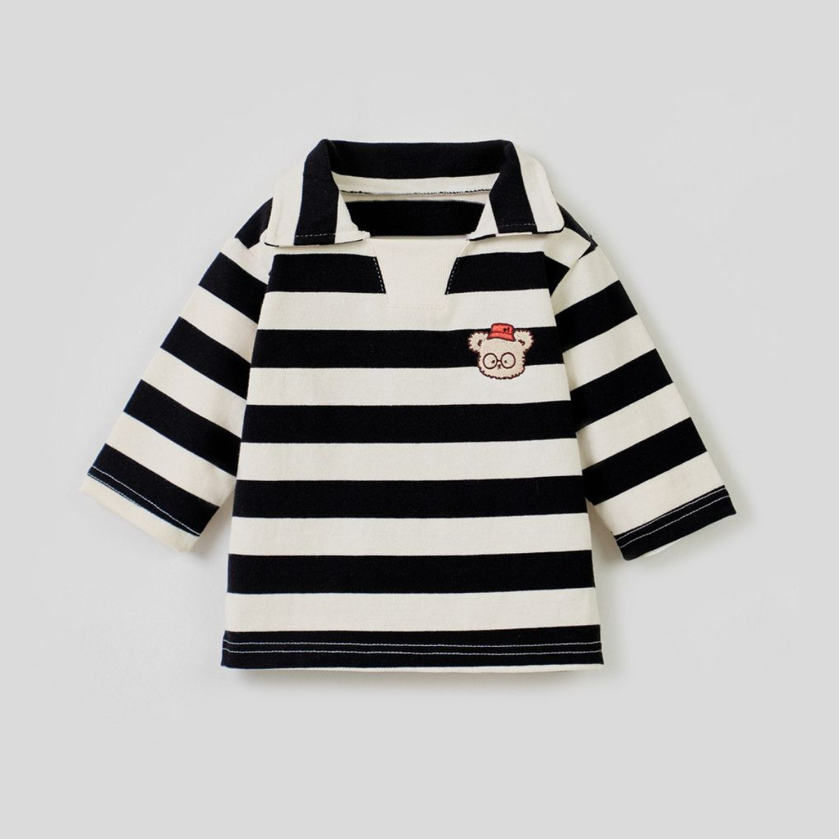 Kids' Stripe Embroidered Bear Shirt Long Sleeve T-Shirt — image 1