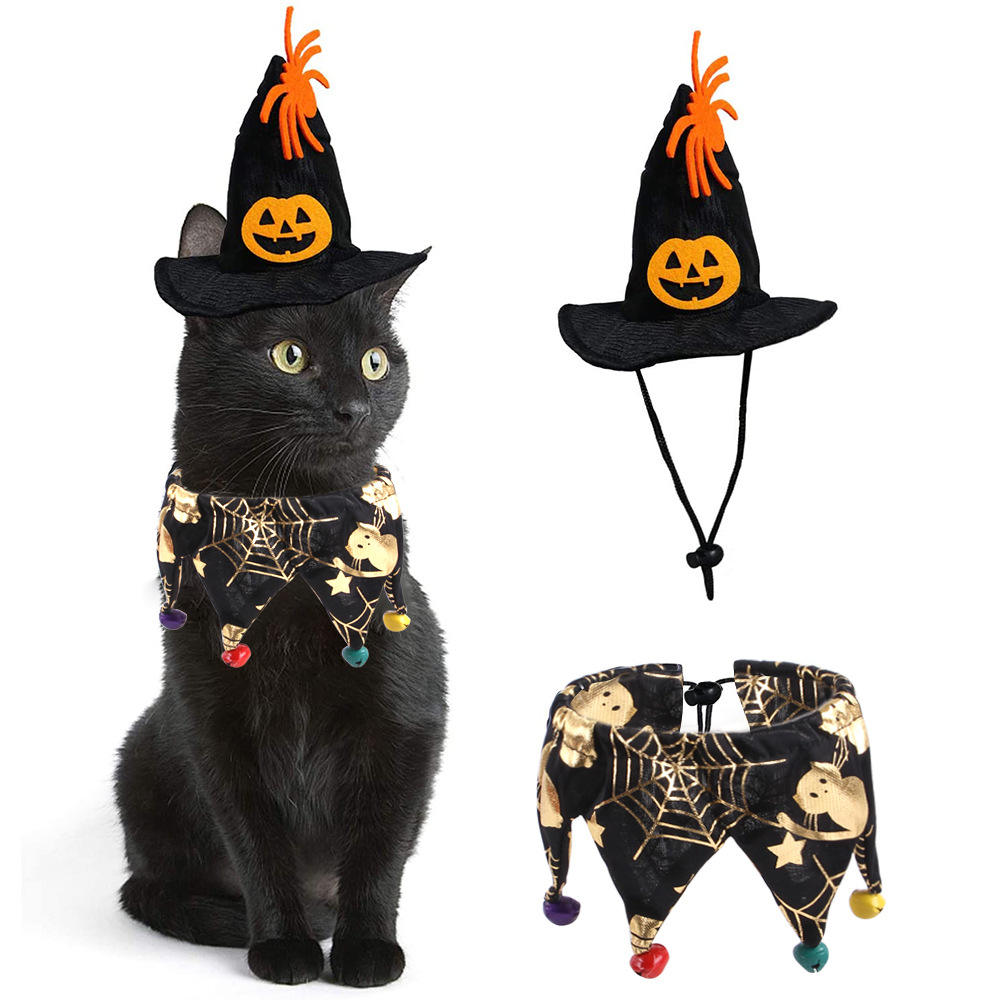 Halloween Hat Scarf Set Skull Pattern Cat Cape Hat Set Decorations — image 1