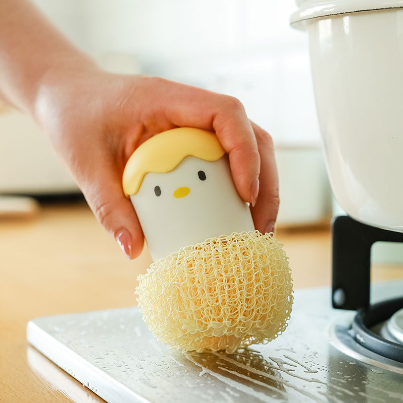 Pincel de limpieza nano con mango, cepillo para platos y ollas divertido, forma de huevo de pollo desmontable sin perder el cable — imagen 1