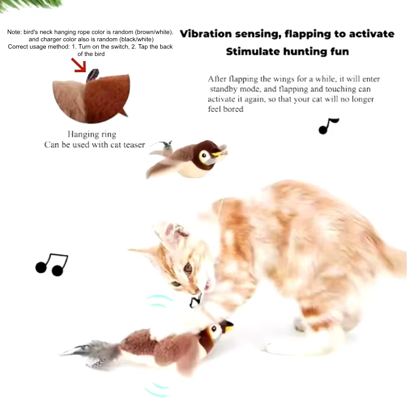 New Simulated Bird Cat Toy Interactive Toys Dog Rechargeable Chirping Flapping Bird(no Flying) Touch Activated Plush Toy Pet — image 3