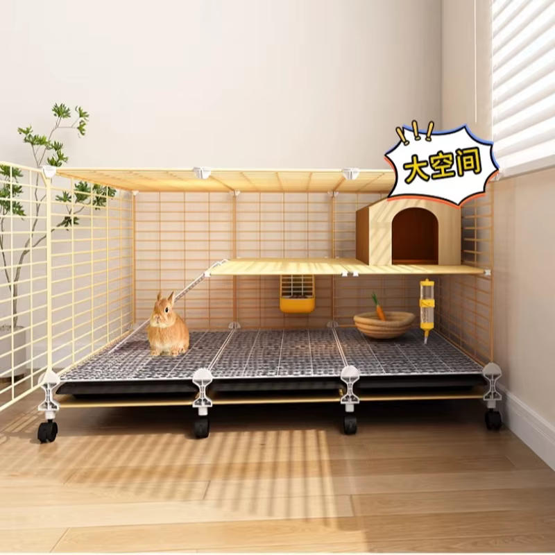 Caja Grande para Conejos de Dos Niveles con Caja de Alimentos Removible Casa para Conejo Interior Espaciosa Vivienda para Conejos — imagen 6