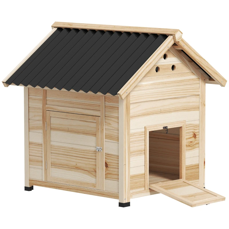 Duck Coop, Wooden Duck House With Openable Roof & Double Doors, Natural Wood — imagen 6