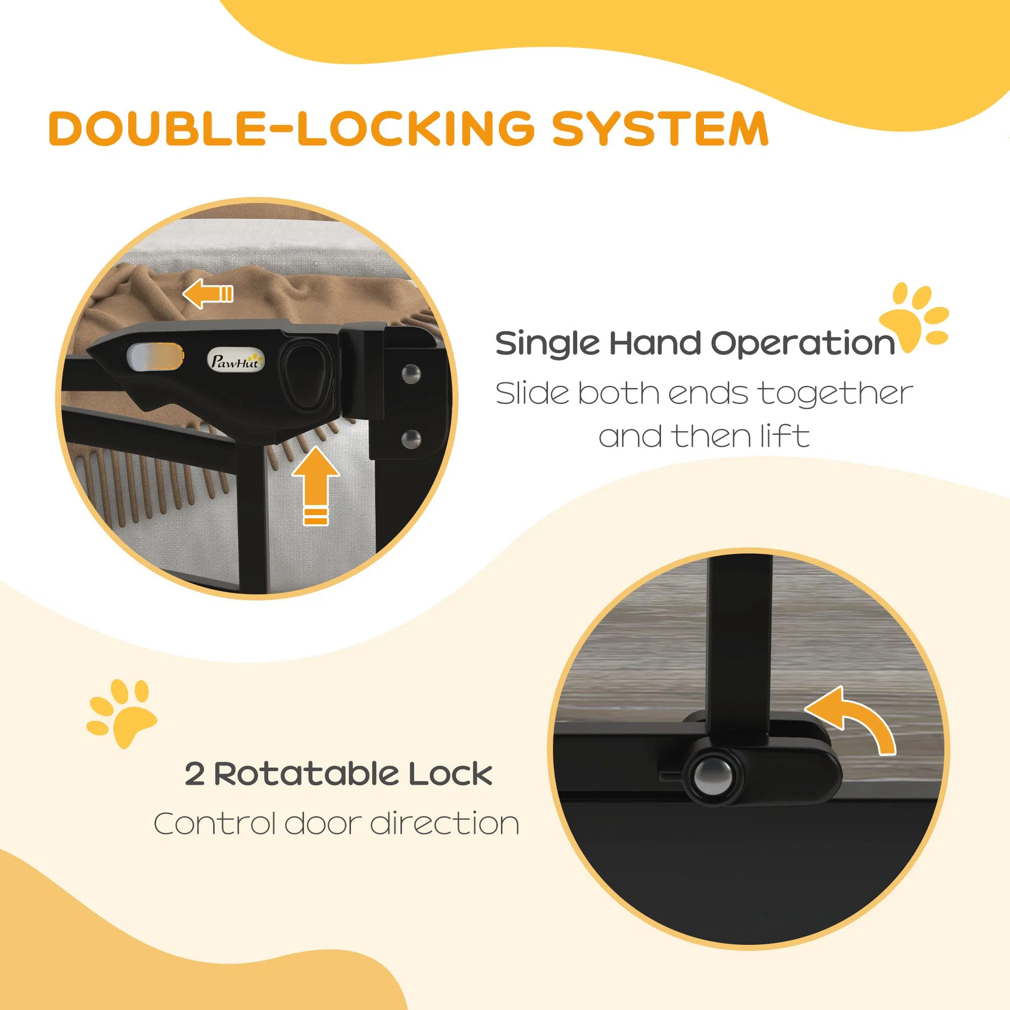 Auto-Close Pet Gate, Stair Gate with Cat Door, Double Locking for Doorways Hallways Stairs, Fits 29"-31.5" Wide, Black — image 3