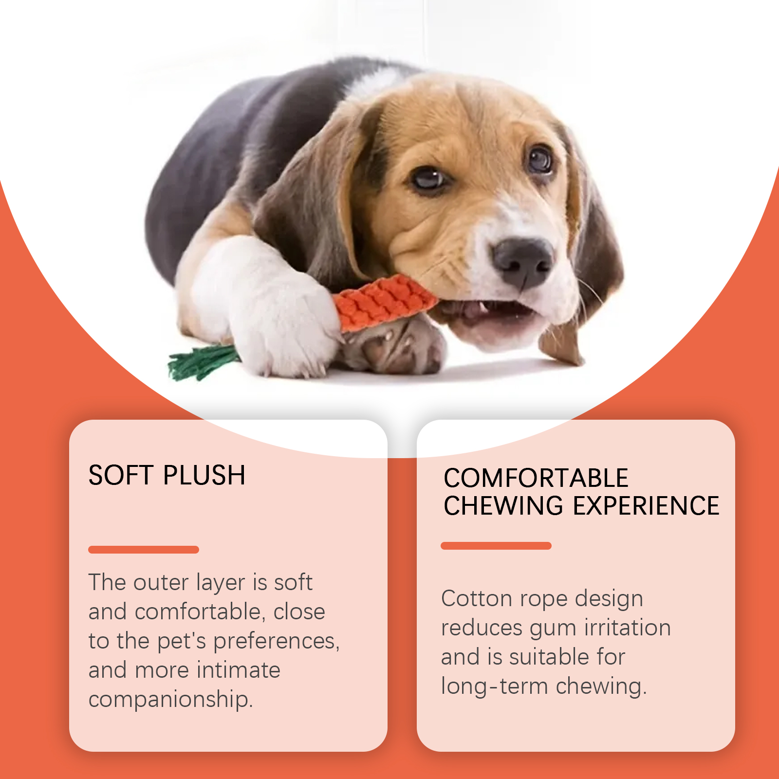 Cotton Rope Carrot Dog Teething Toy, Durable Chew Toy For Puppy Teeth Cleaning & Gum Massage — image 3