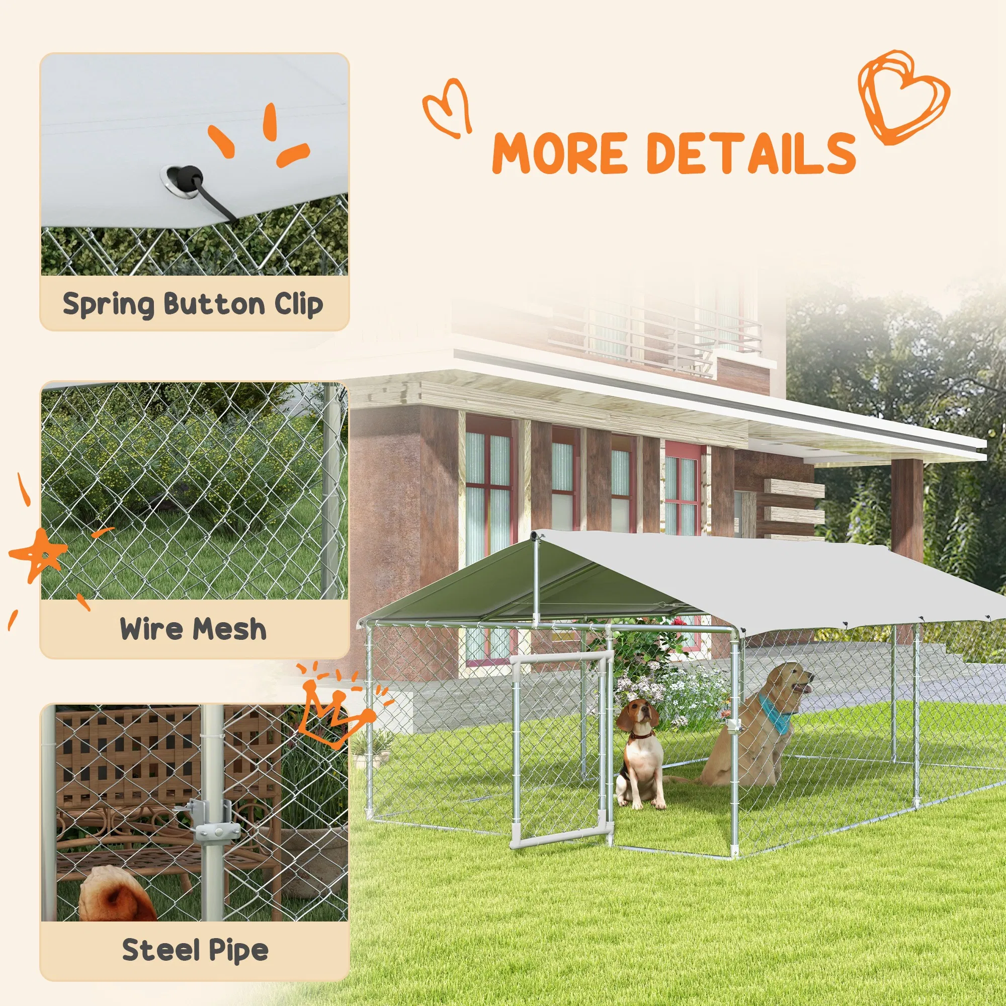13.1' x 7.5' x 4.9' Outdoor Dog Kennel Dog Run with Waterproof, UV Resistant Cover for Medium Large Sized Dogs, Silver — image 4
