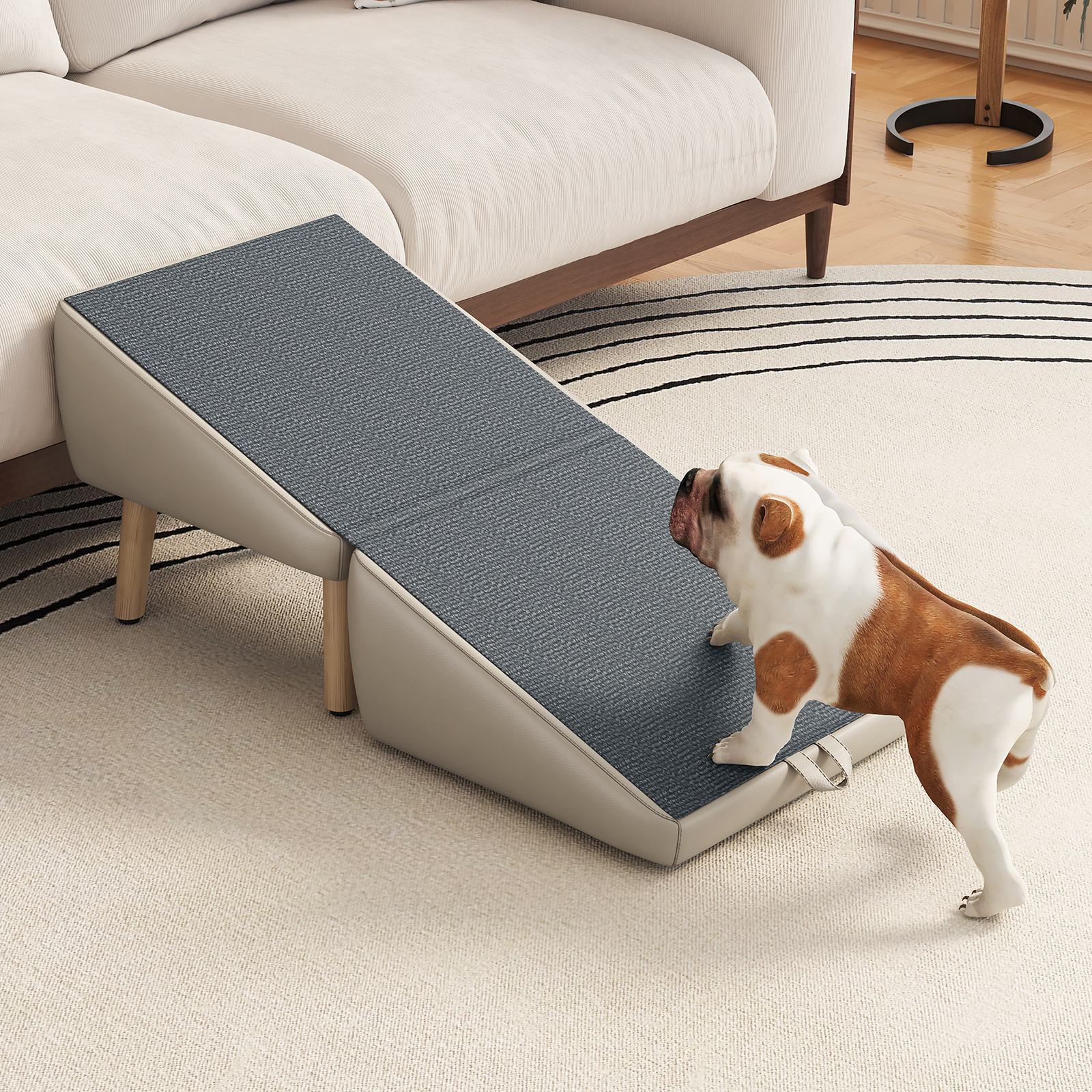 UPGRADED Dog Stairs for Small Dogs and Cats, Dog Ramp for Couch and Bed, Foldable 2-in-1 Wooden Pet Steps for Puppy, Split Ottoman Design (Light Grey) — image 3