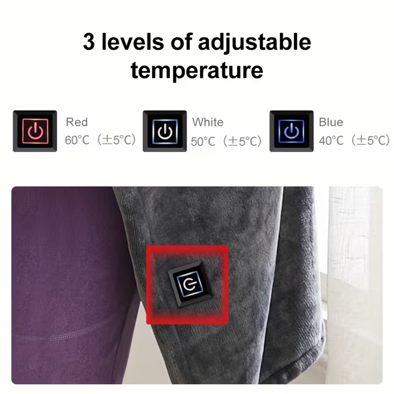 Coral Velvet Heated Blanket Shawl – USB Fast Heating, 3 Levels, 8 Heating Areas, Wearable Heating Mat for Home — image 6