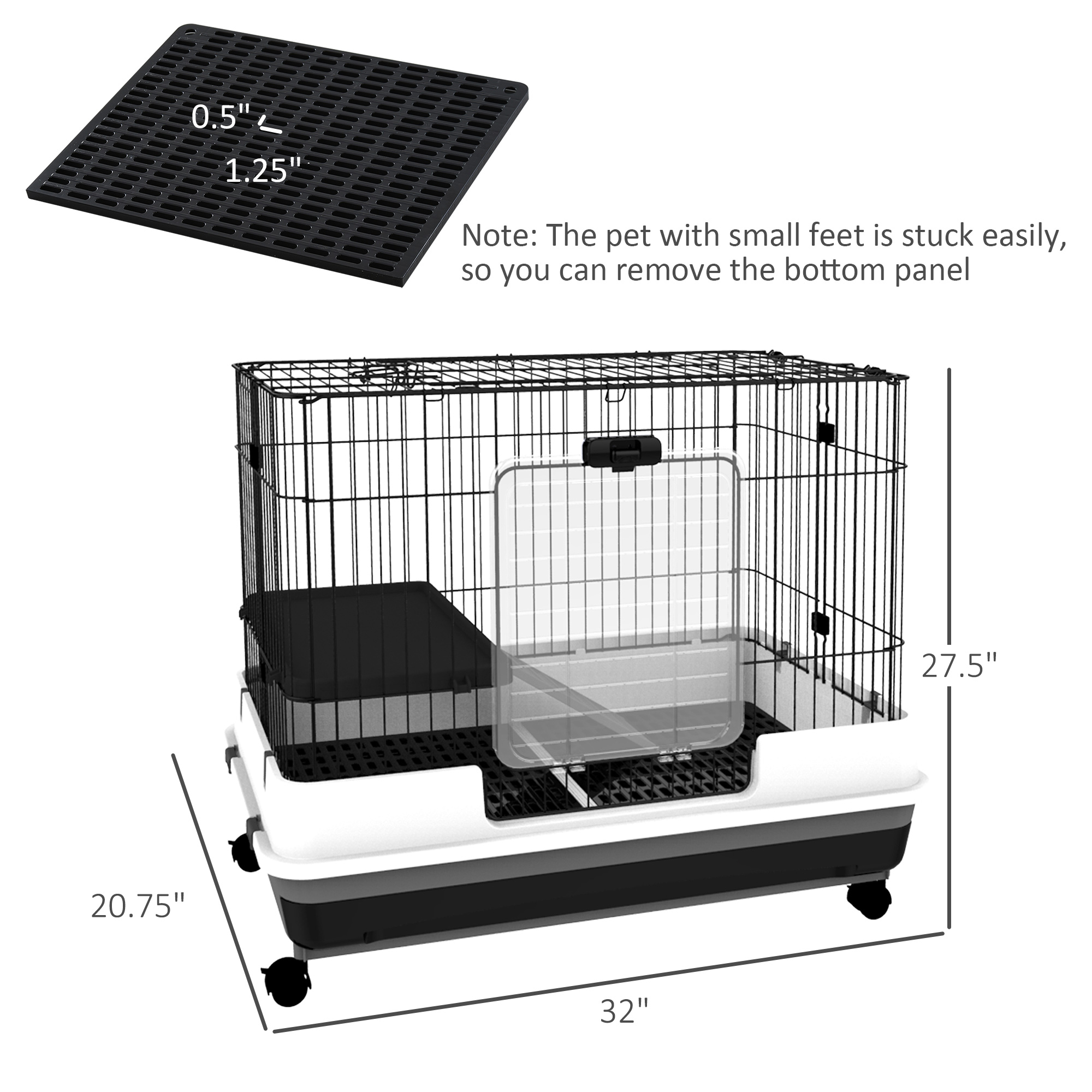 Jaula para Animales Pequeños de 2 Niveles, Conejera con Ruedas, Bandeja Removible, Plataforma y Rampa Para Conejos, Chinchillas, Hurones, Negro — imagen 2