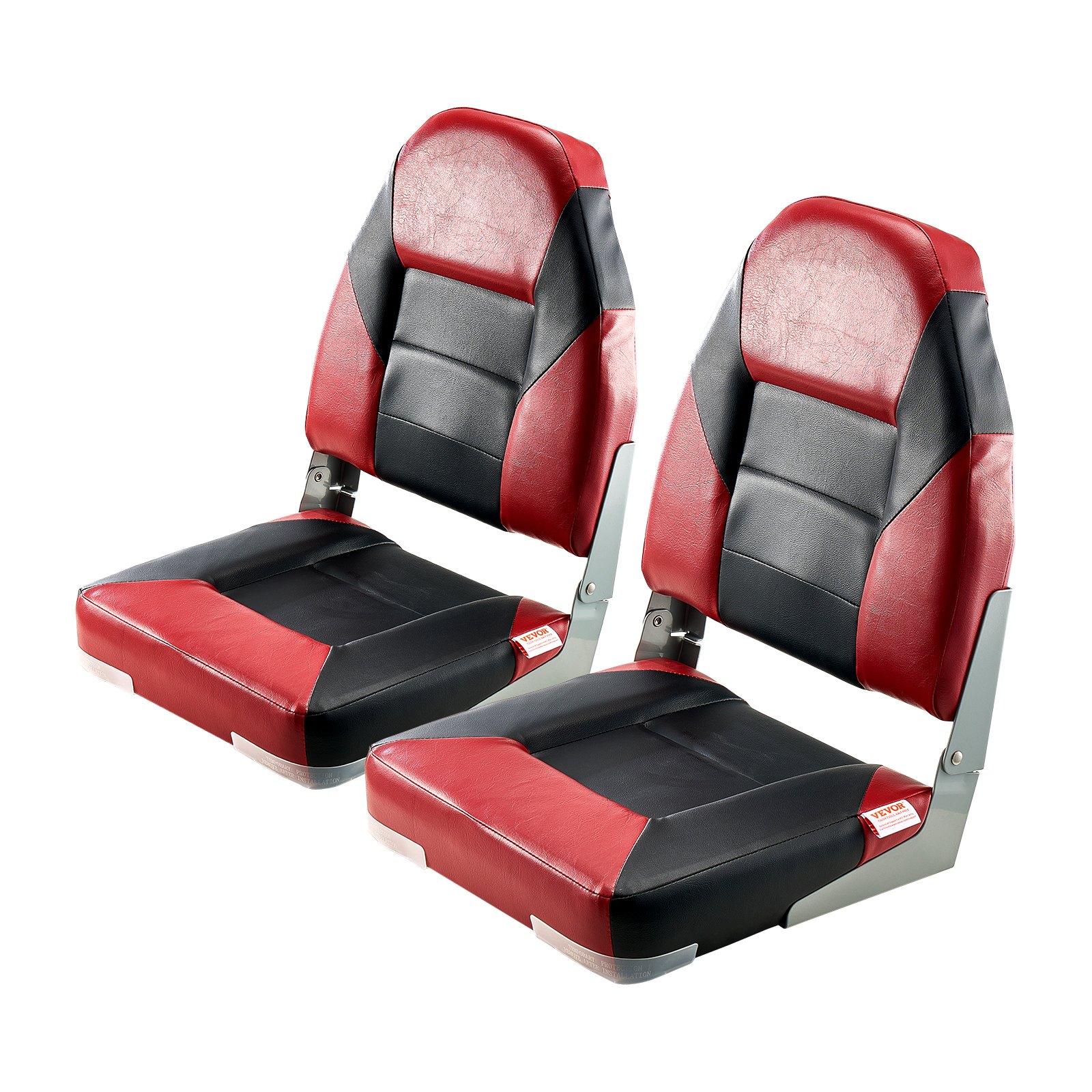 Boat Seat, High Backrest, Folding Fishing Boat Seat With Thickened Sponge Cushion & Waterproof PVC Leather, Aluminum Alloy Hinges, Flip Up Boat Seat For Boats, Yachts, Ships, Black & Red — imagen 1