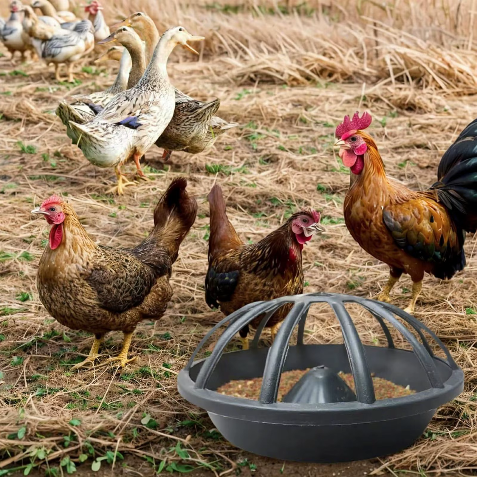 12/18/20 Holes Chicken Feeder Portable Goose Food Dispenser Poultry feed Bucket for Duck Chook Hen Livestock Feeding Supplies — image 3