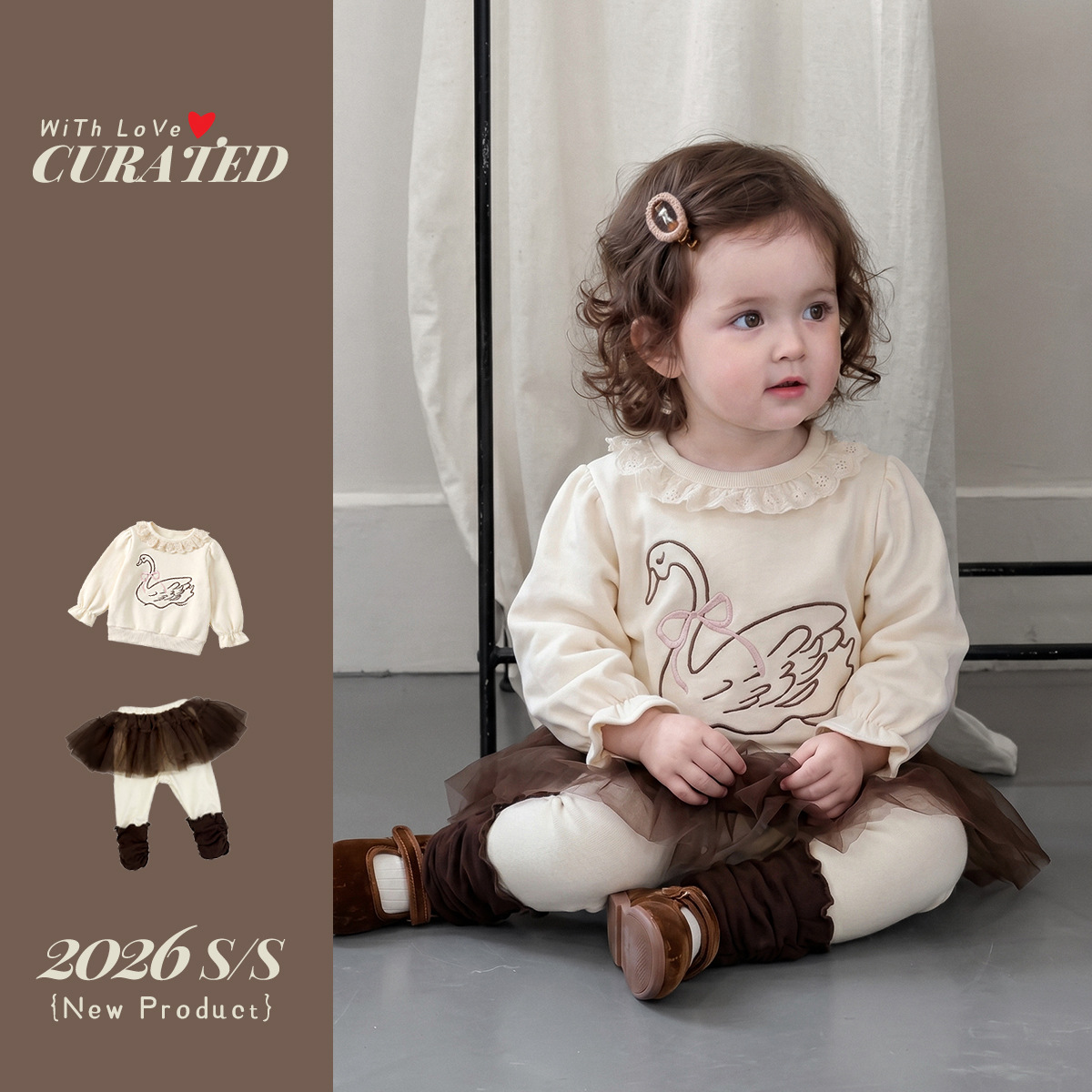 Cartoon Rabbit Hoodie with Mesh Skirt Pants Two-Piece Set, Children's Clothing for Fall — image 4