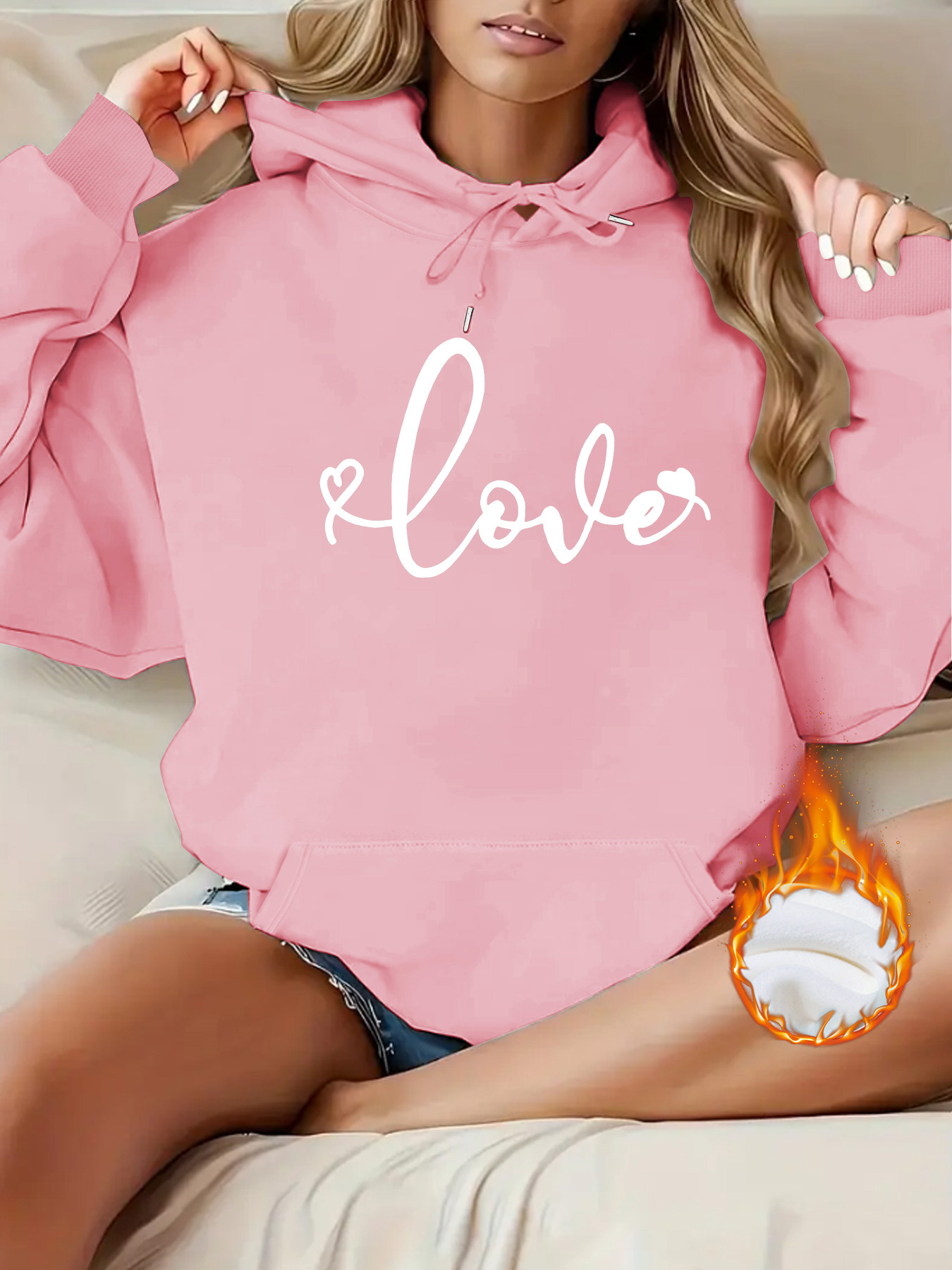 Kangaroo pocket hooded long sleeved fleece hoodie — image 8