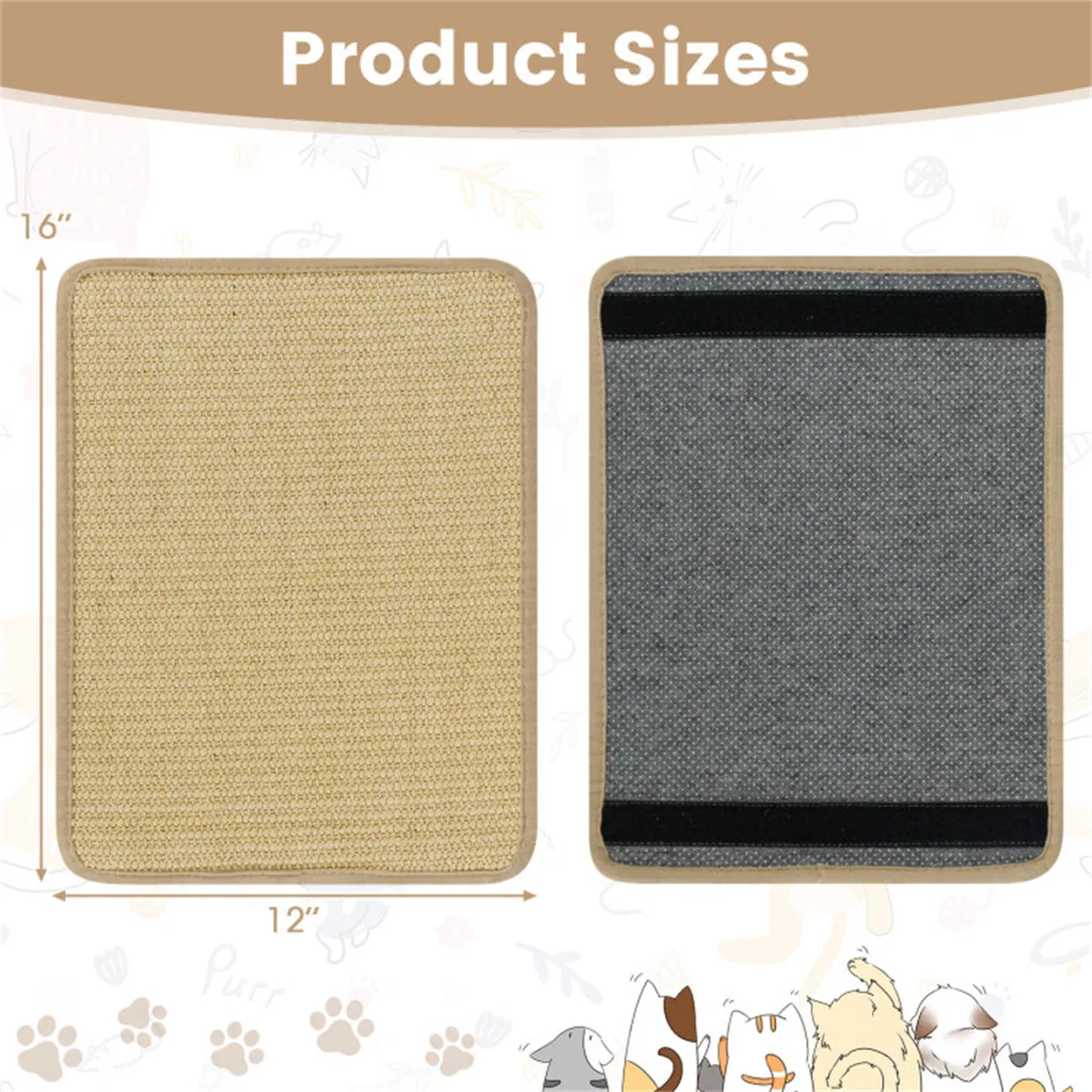 Natural 6-Piece Cat Scratching Mats, Sisal Material Anti-Slip Latex Backing Furniture Protector — image 6
