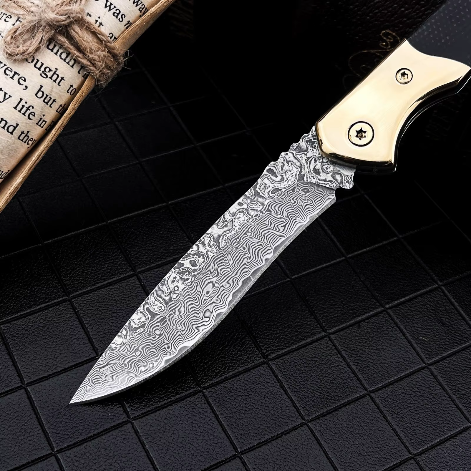 High Hardness Damascus Steel Camping Fishing Hiking Folding Knife Outdoor Activities Gear Micarta + Brass Handle Climbing Tools — image 2