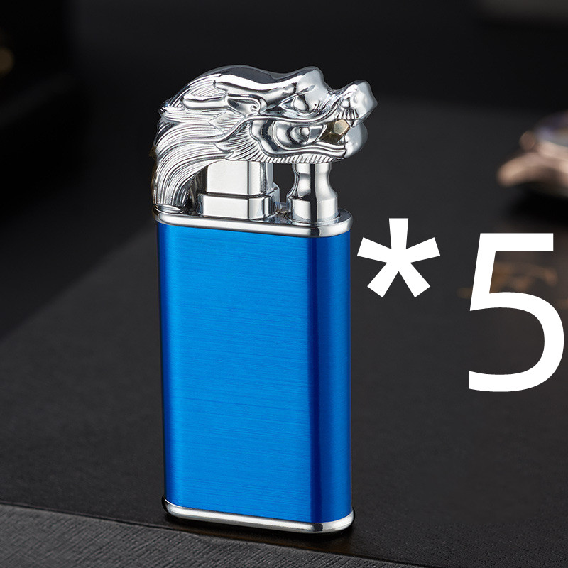 Creative Blue Flame Lighter Dolphin Dragon Tiger Double Fire Metal Winproof Lighter Inflatable Lighter — image 32