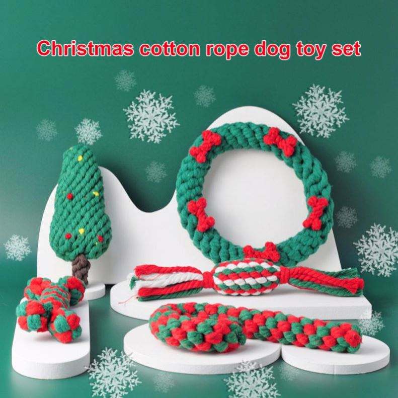 Christmas Pet Cotton Rope Toy Cane Tooth Cleaning Dog Tooth Grinding Toy Bite Resistant Knot Dog Toy Set — image 3