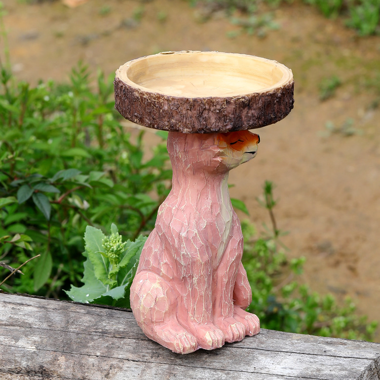 Polyresin Sunflower Bird Bath Fox Bird Feeder Resin Ornament Decoration — image 3