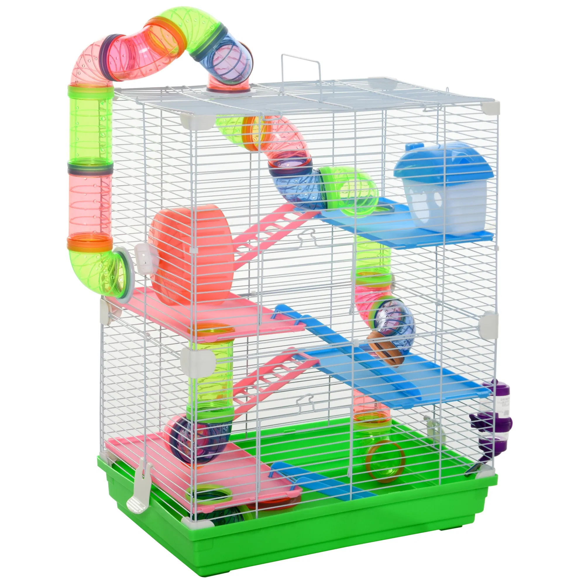 5 Tiers Hamster Cage Portable with Exercise Wheels Play Tube Water Bottle Dishes House Ladder for Gerbils, Green — image 1