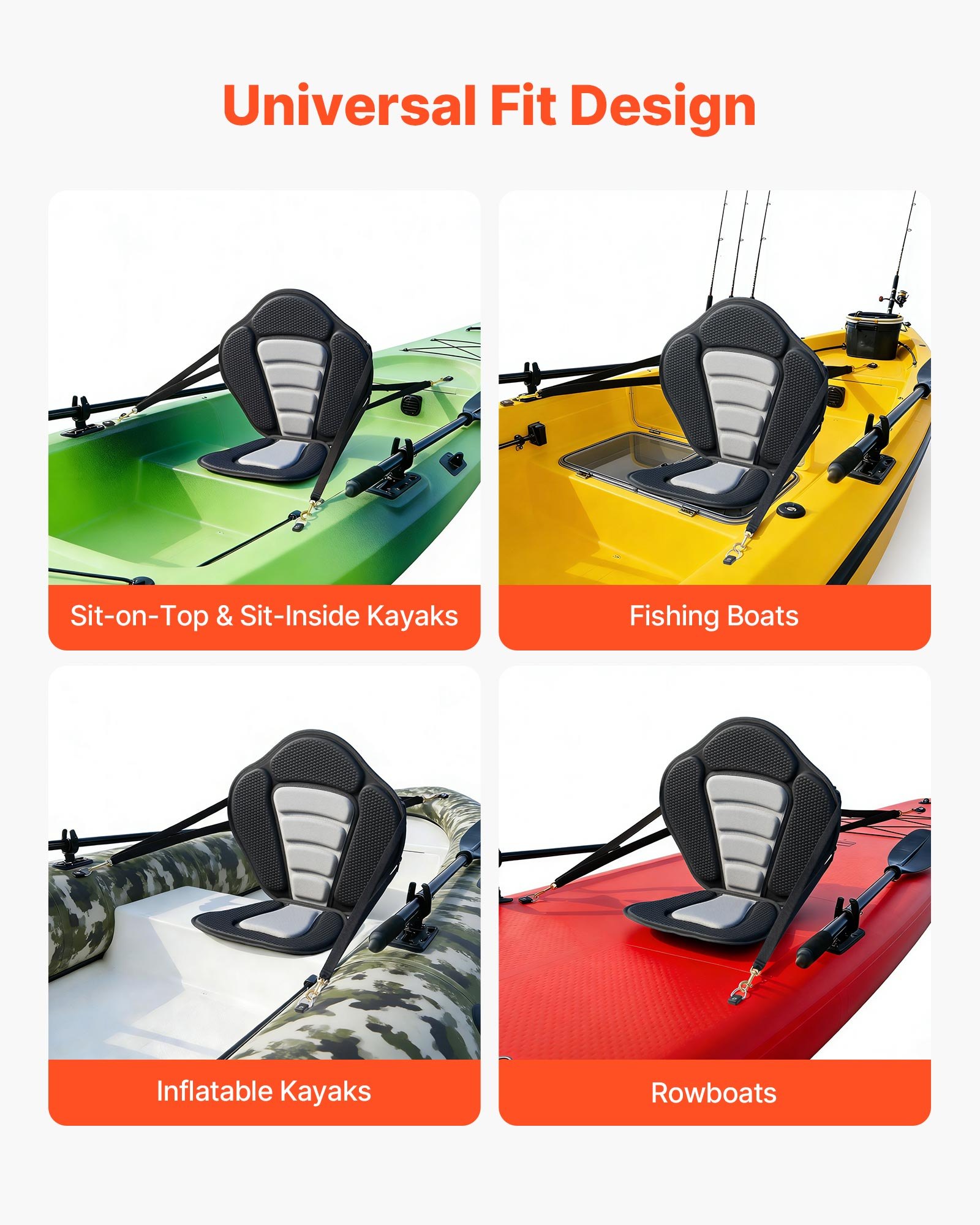 Asiento de Kayak, 1 paquete, 0,5" espesor, Asiento universal para Tabla de Paddle con soporte trasero, Silla suave para kayak sentado en la parte superior con bolsa de almacenamiento y correas ajustables para SUP, canoa, bote de pesca, kayak inflable — imagen 3