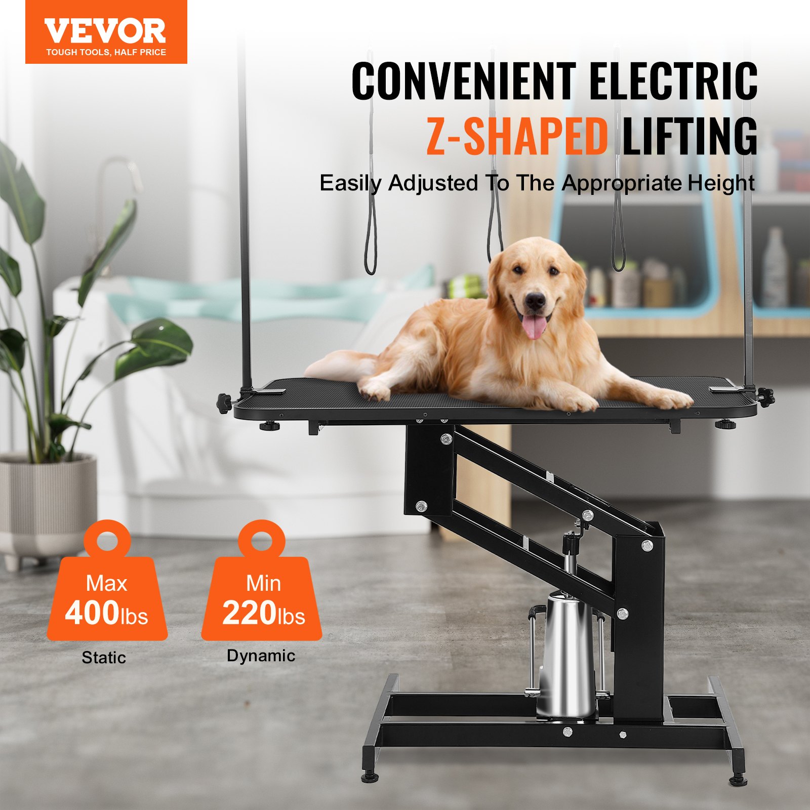 Mesa Hidráulica de Aseo para Mascotas de 43", Brazo de Aseo Resistente para Perros Medianos/Pequeños, Estación de Aseo para Perros de Altura Ajustable, Superficie Antideslizante/Estación de Aseo para Perros, Capacidad Máxima de 400LBS — imagen 4