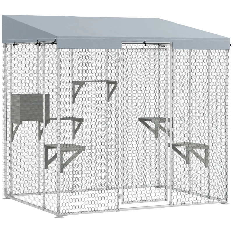 Galvanized Steel Large Catio With Waterproof Canopy, Sleeping Box, Jumping Platforms, For 1-3 Kittens, SilverMultiple Packages Shipped. Please Pay Attention To The Dimensions And Weight In The Details — image 5
