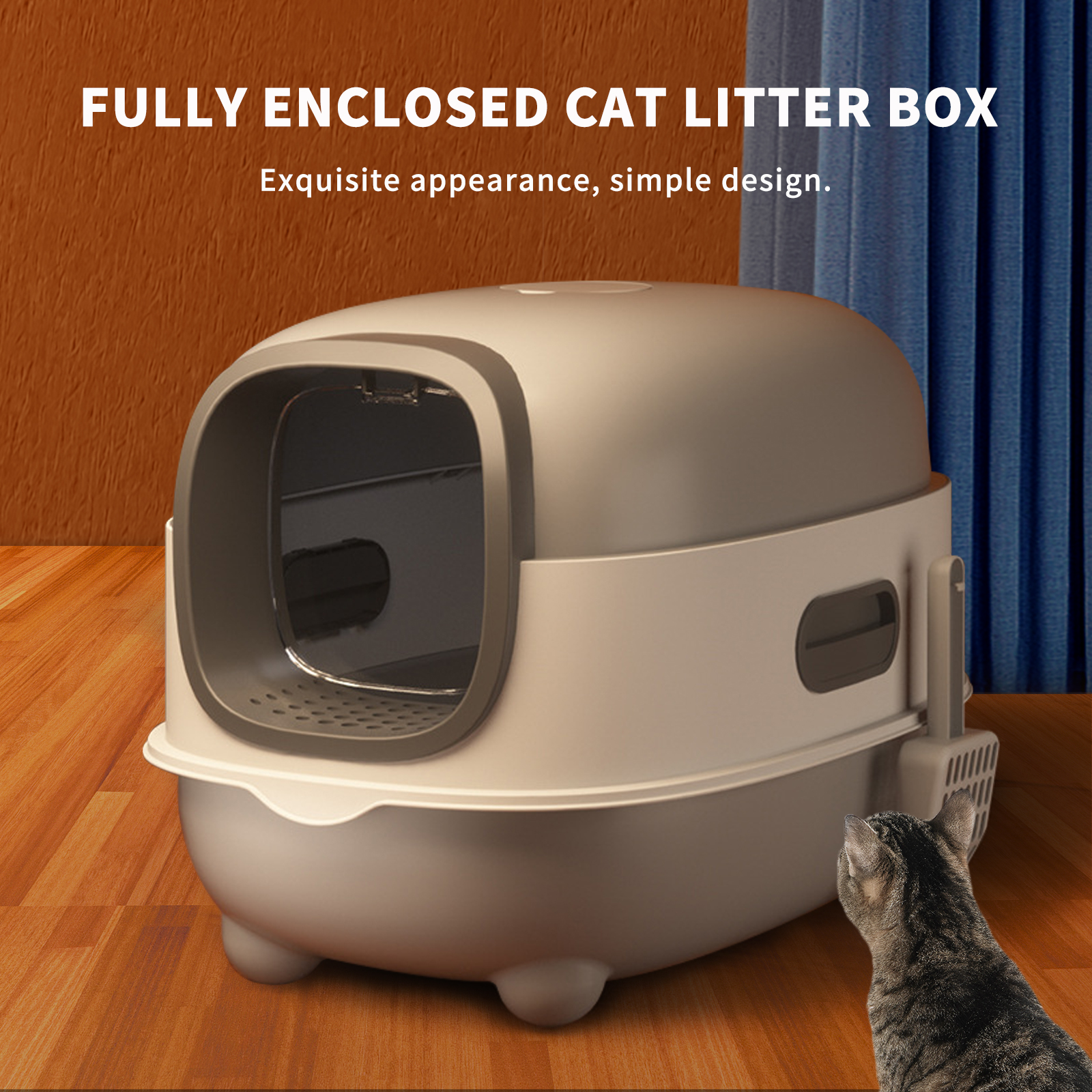 Caja de Leche para Gatos Resistentes a Inundaciones Caja de Leche para Gatos Resistentes a Inundaciones Cerrada Con Tapadera Diseño Fácil de Limpiar, Control de Olor, Solución Ahorradora de Espacio para Desechos Pet, Baño Hidrofóbico para Gatos Frente — imagen 1