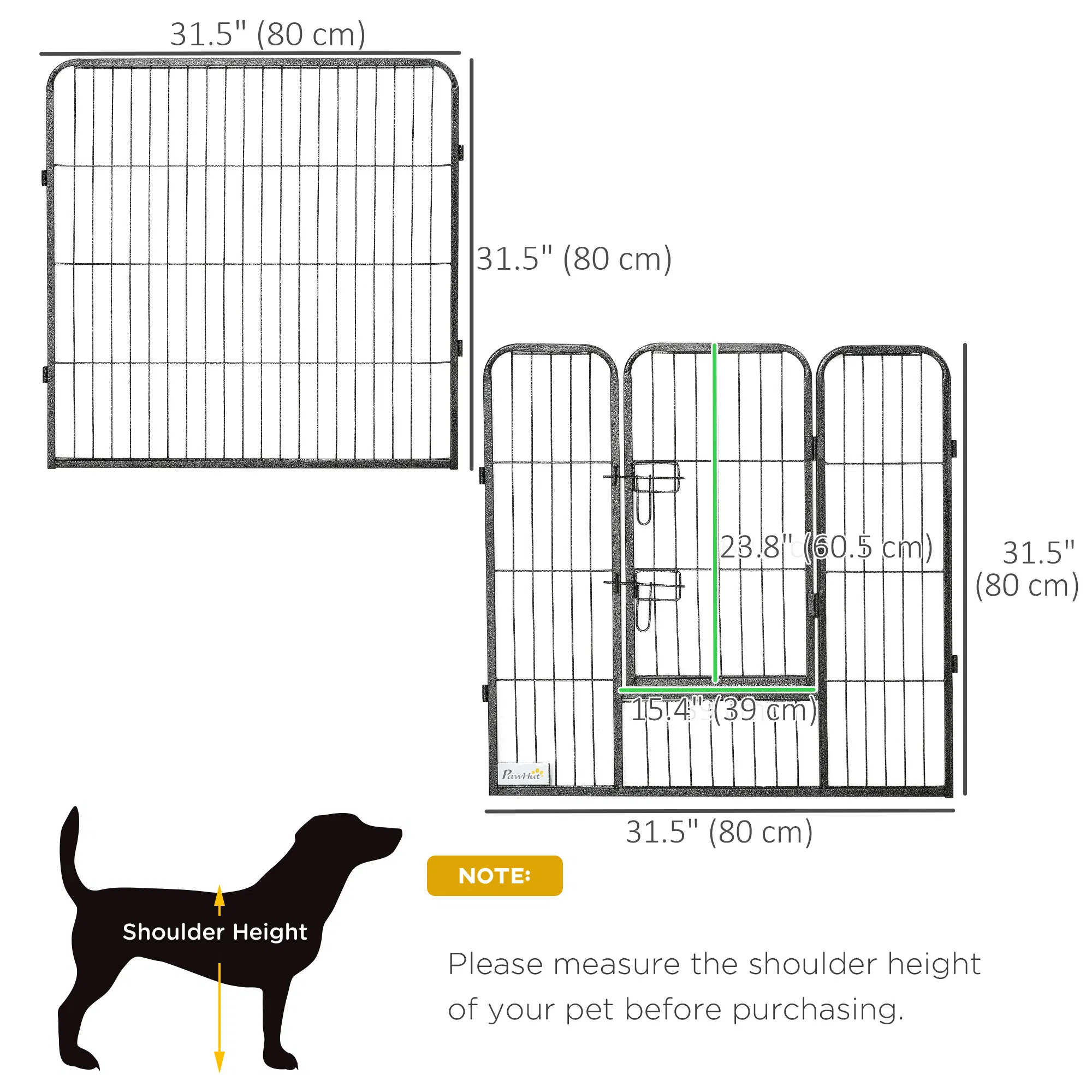 Heavy Duty Pet Playpen, 16 Panels Steel Dog Fence Puppy Exercise Pen with 2 Doors Locking Latch, 31.5" Height — image 4