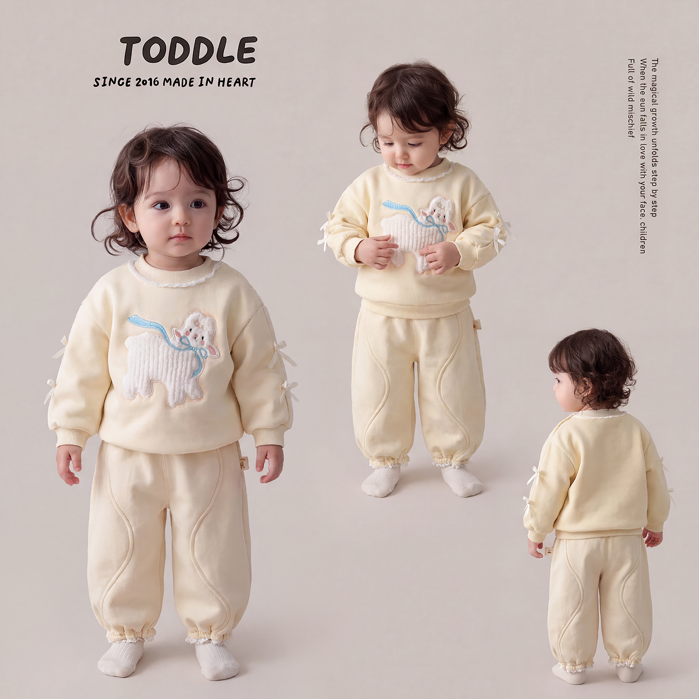 Conjunto de Dos Piezas para Niña de Sudadera de Borreguito con Moño y Pantalón con Puño, Ropa Infantil de Otoño — imagen 2